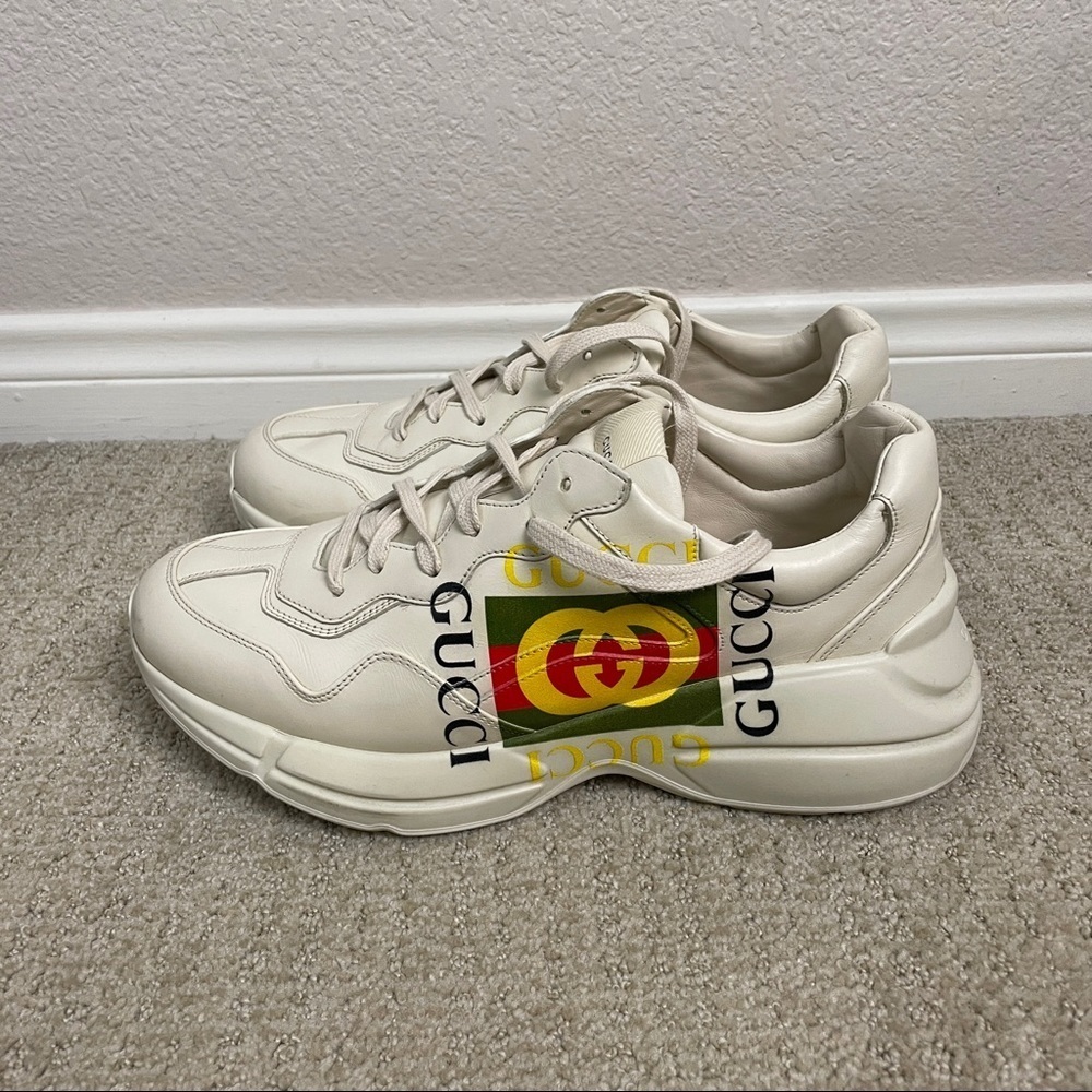 Gucci Men's Rhyton Gucci Logo Leather Sneaker Size 9.5